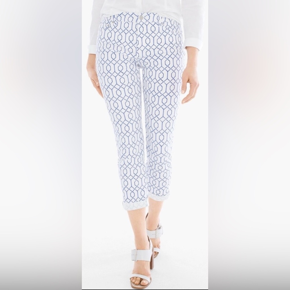 Chico’s Slimming Trellis Tile Girlfriend crop size 0 - Picture 1 of 12